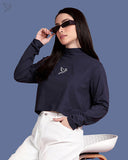 High Neck Oversize Crop Top - Navy