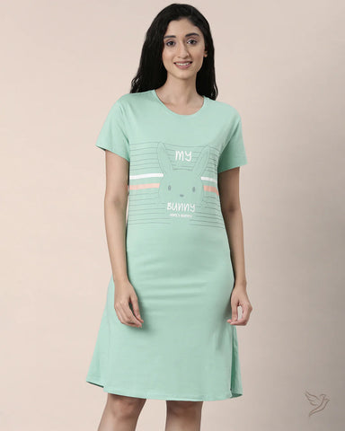Bunny Printed Long Tee - Green