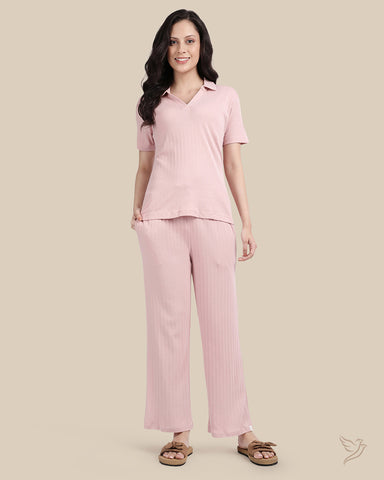 Textured Pant Co-ord Set - Pale Mauve