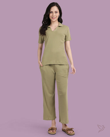 Textured Pant Co-ord Set - Matcha