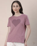 Heart Printed Realxed Tee - Purple