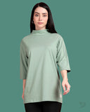 High Neck Longline Top - Light Olive