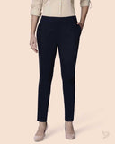 Solid Cotton Straight Pant - Navy