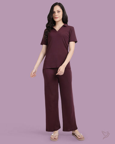 Textured Pant Co-ord Set - Berry Crush