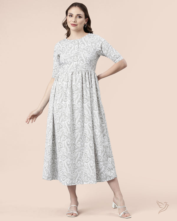 White Floral Print Women Poly Maxi Dress 