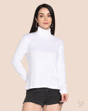 Turtle Neck Ribbed Tee - White