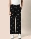 Printed Knitted Palazzo Pants - Carbon Black