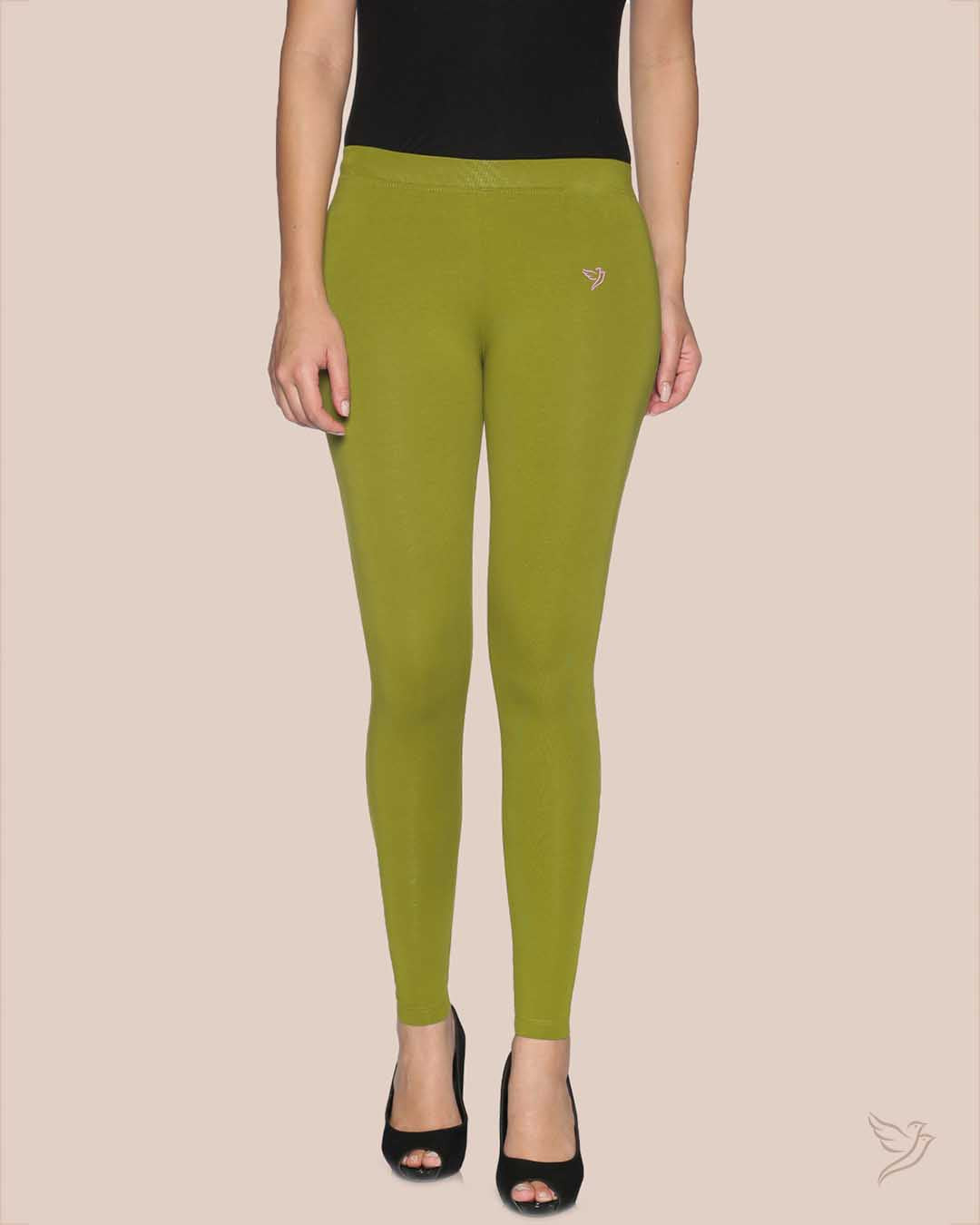 Women Cotton Ankle Legging Olive Twin Birds Store