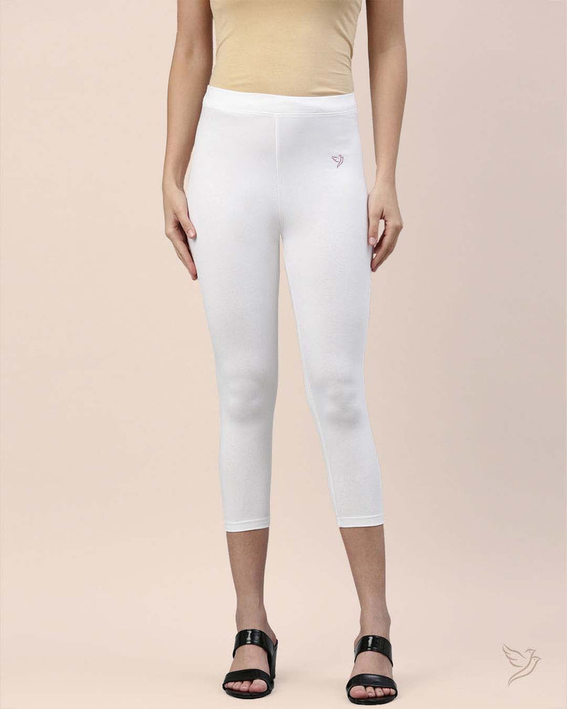 Pearl White Cotton Capri Legging