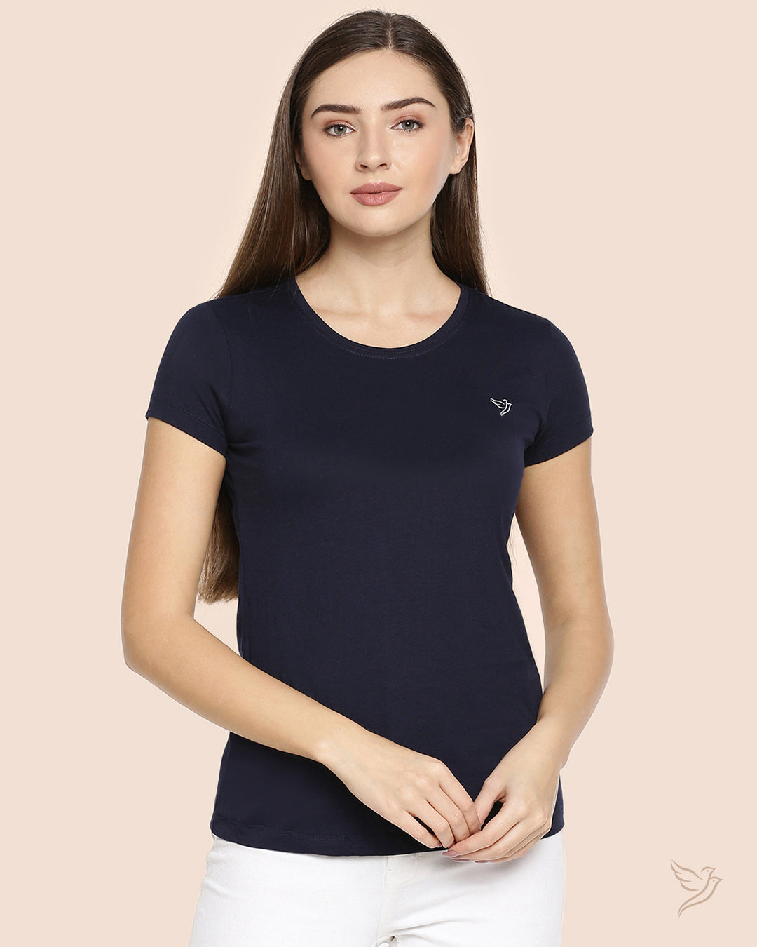 Navy Ribbon Slim Fit Signature Tee for Women