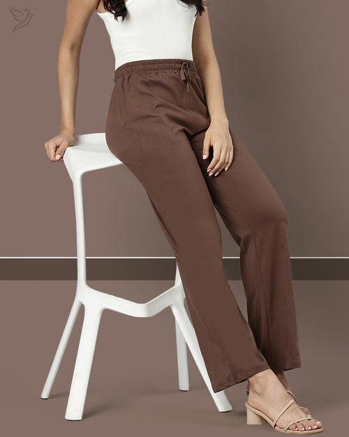 Solid Knitted Palazzo Pants - Mocha Bean