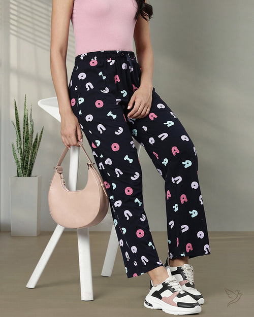 Printed Knitted Palazzo Pants - Navy Classic