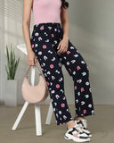 Printed Knitted Palazzo Pants - Navy Classic