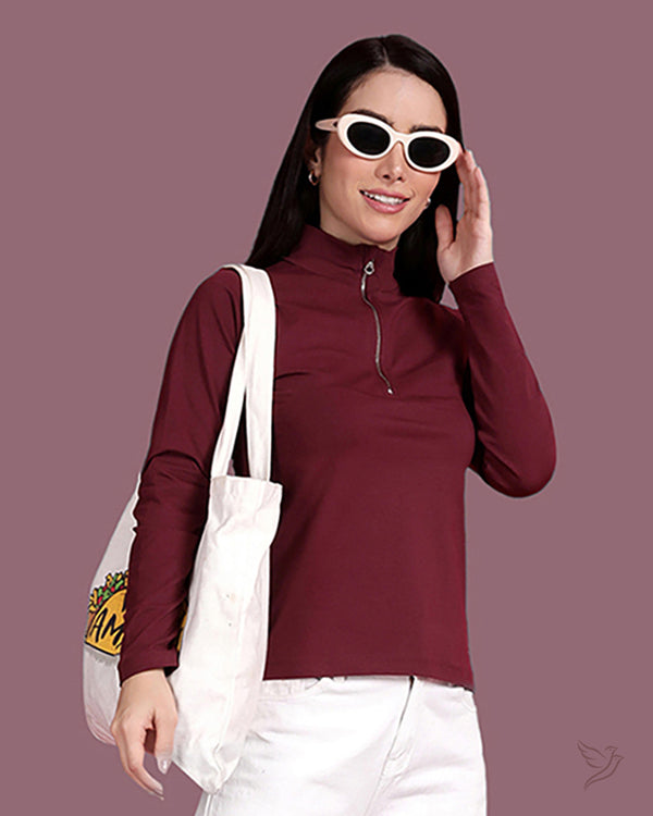 High Neck - Zip Closure Top - Purple