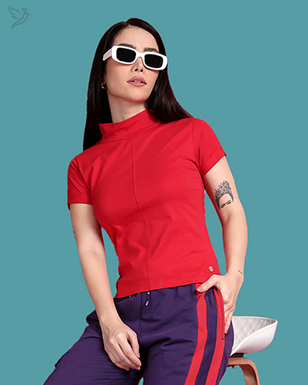 High Neck - Work Casuals Top - Red