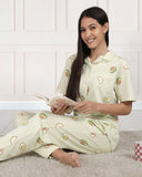 Avacado Printed Collared Co-ord Set - Aloe Wash
