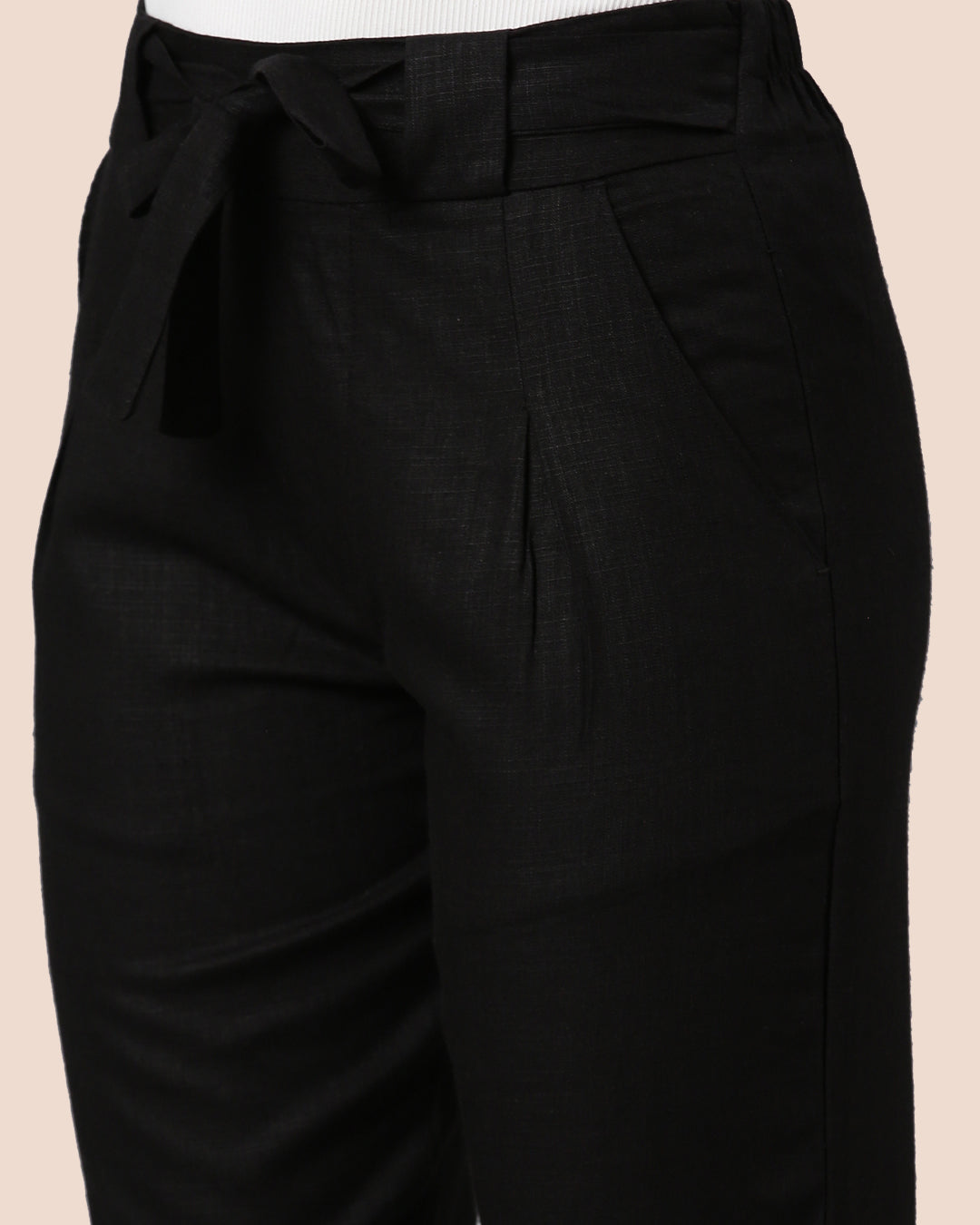 Comfortable Black Women Knotted Straight Pant