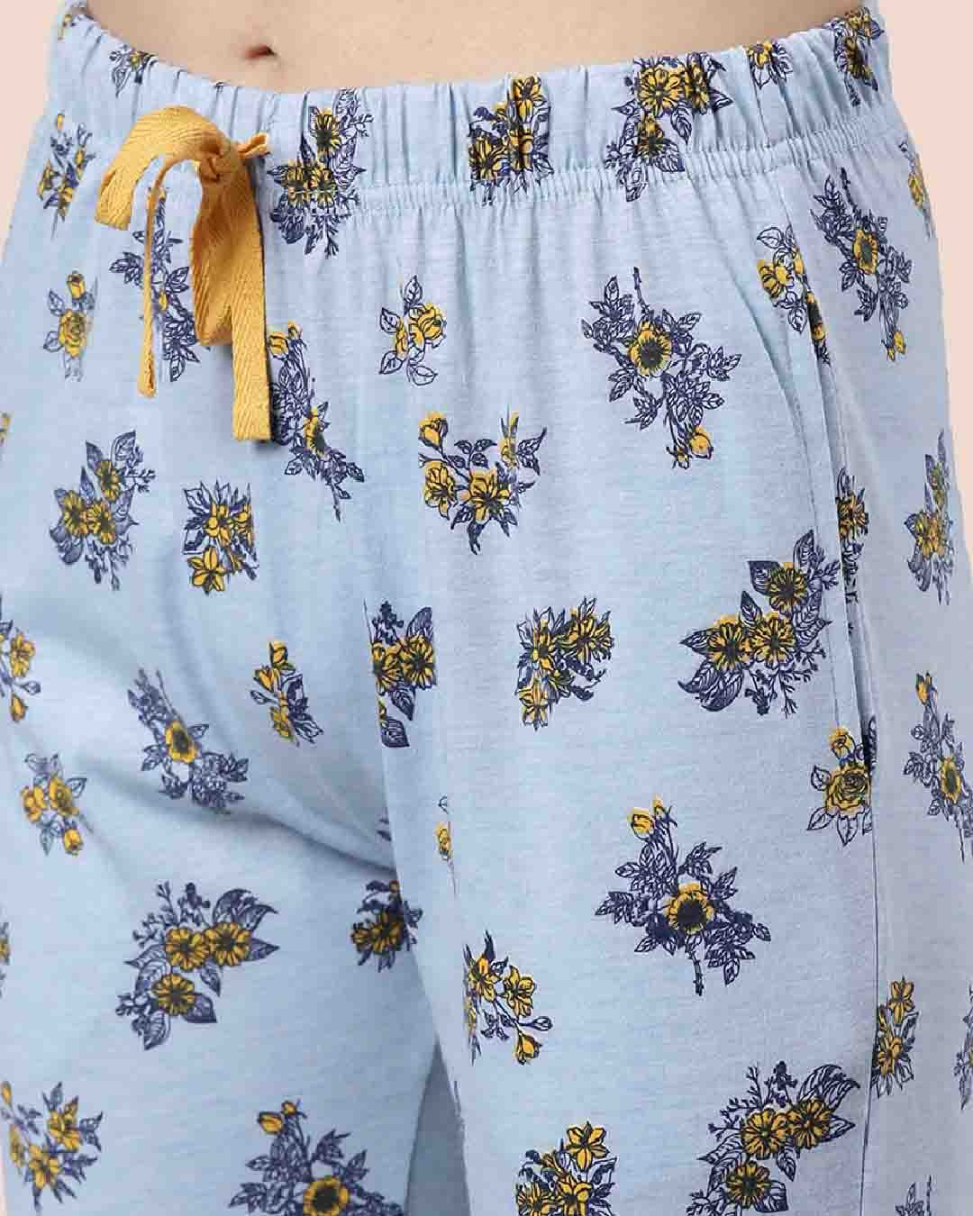 Comfortable Yellow & Blue Printed Women Lounge Wear Pyjama Set