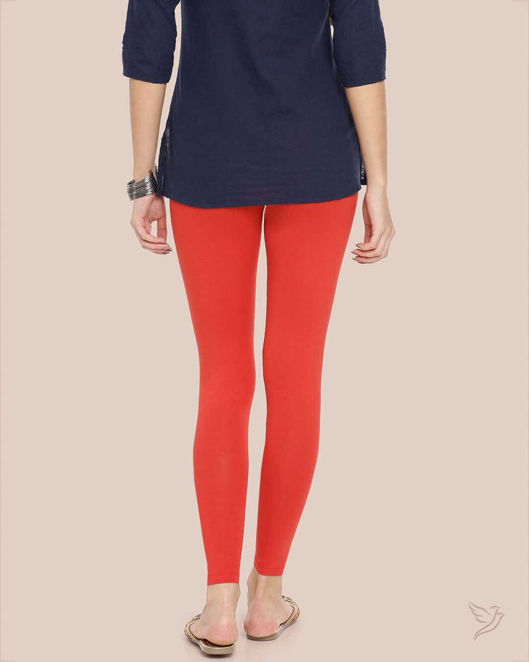Coral Flame Cotton Ankle Legging for College girls