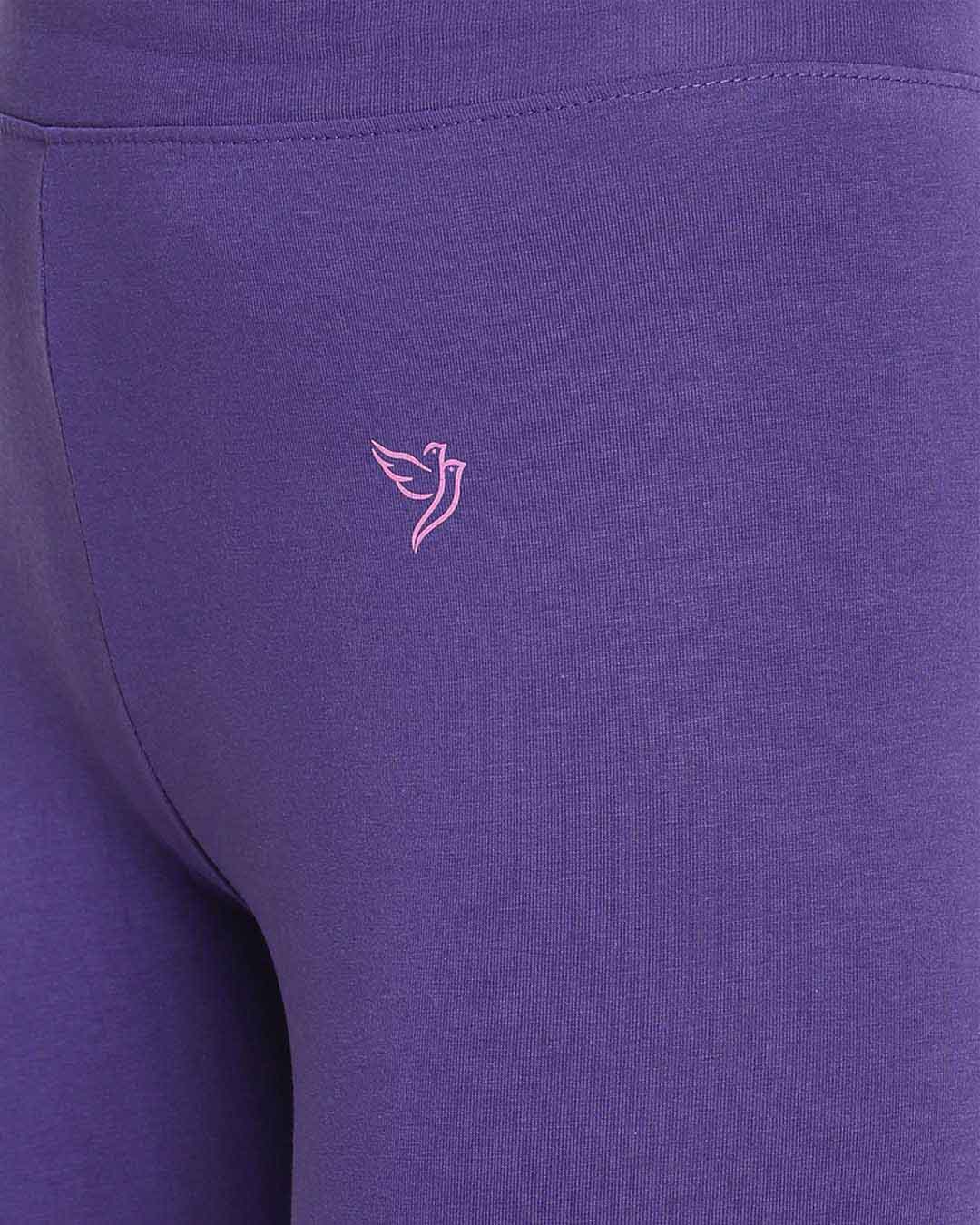 Ajio Black Purple Leggings Cotton Ankle Legging Deep Purple