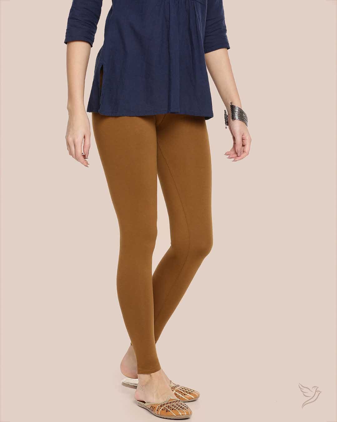 Golden Brown Cotton Ankle Legging for Women