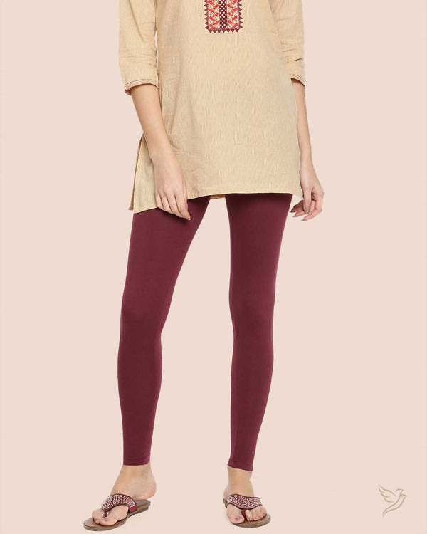 Mehandi Maroon Cotton Ankle Legging