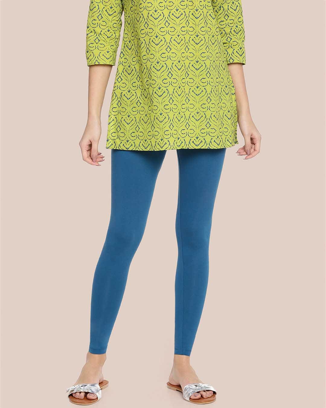 Peacock Blue Cotton Ankle Legging