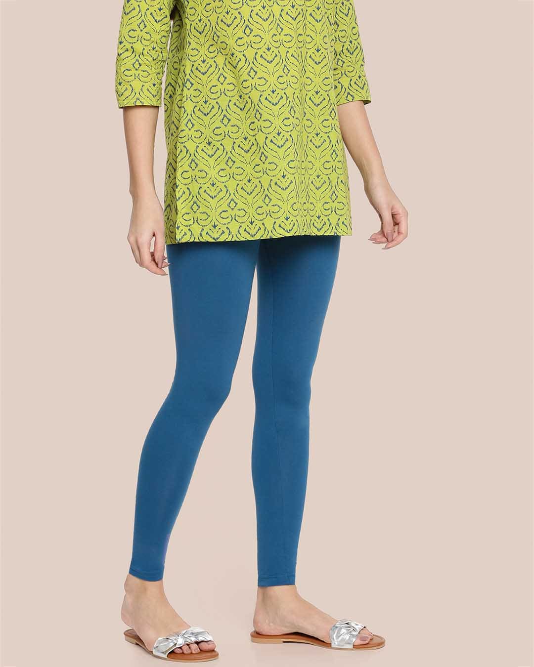 Peacock Blue Cotton Ankle Legging for Women