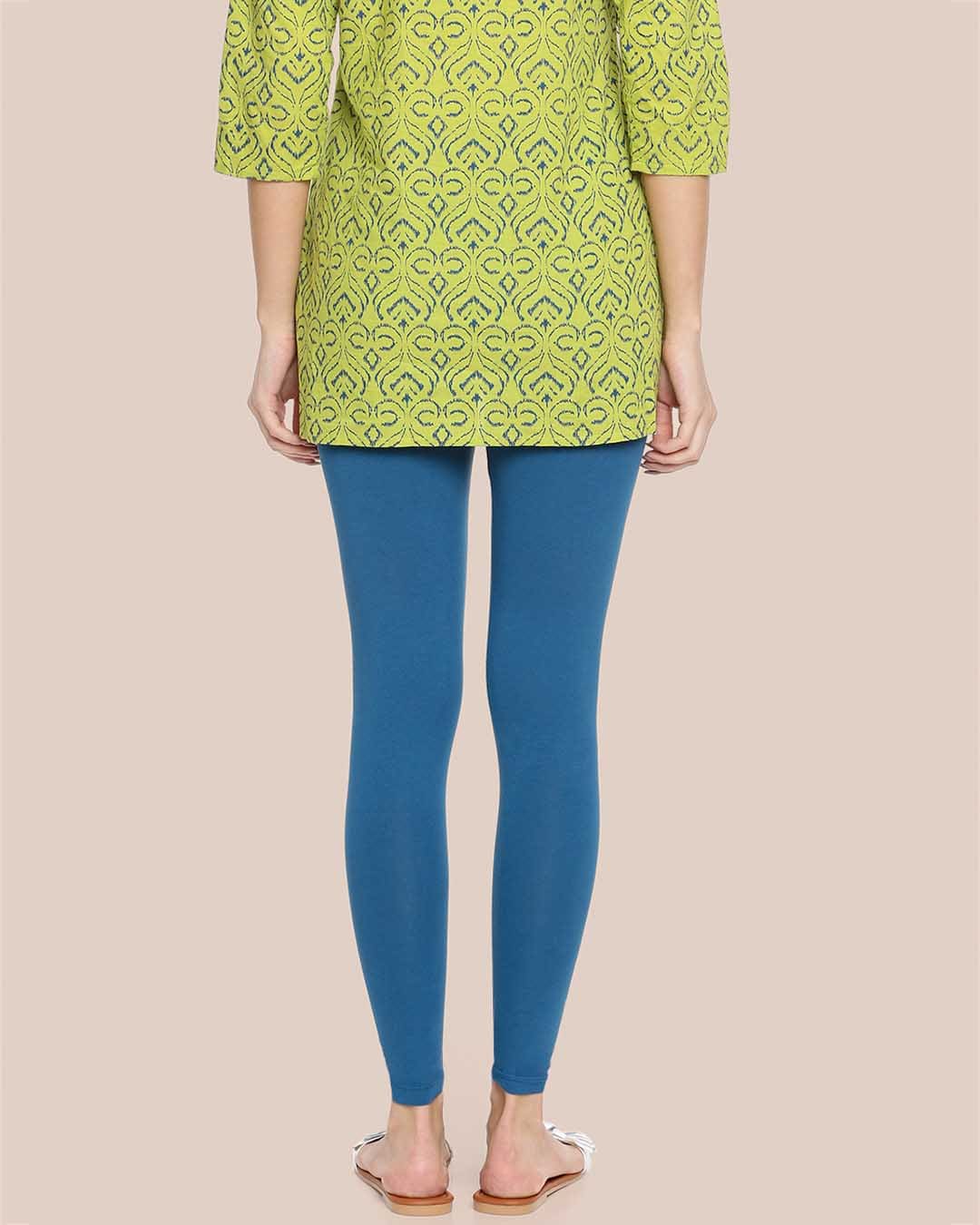 Peacock Blue Cotton Ankle Legging for College girls