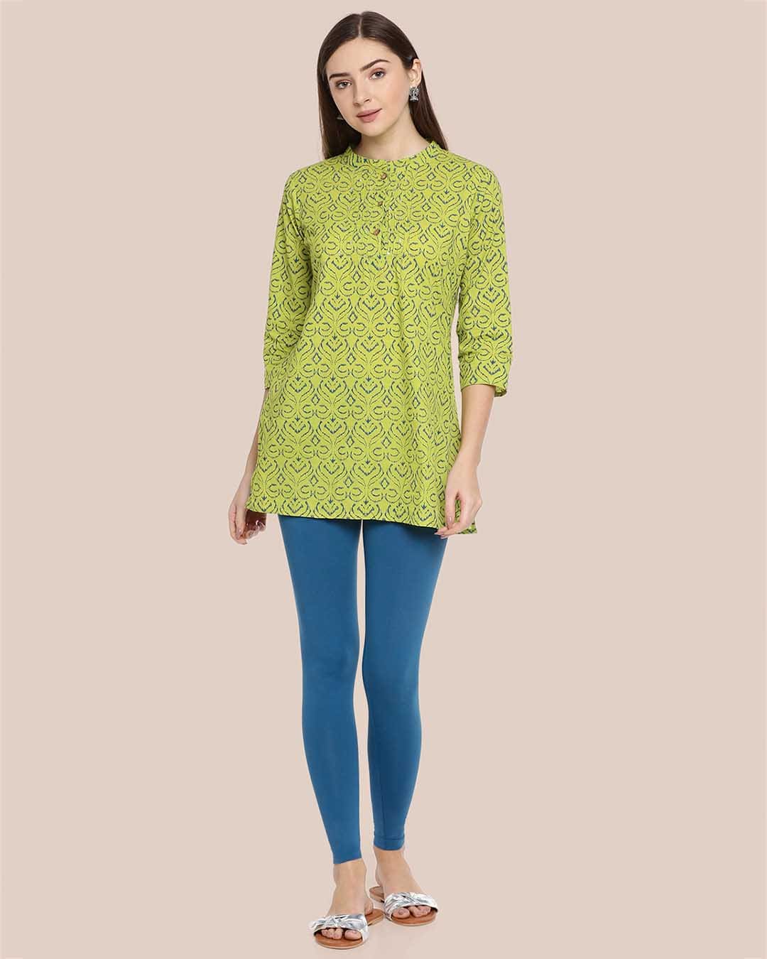 Stylish Peacock Blue Cotton Ankle Legging 