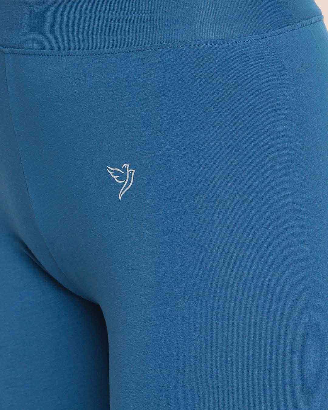 Luxury Peacock Blue Cotton Ankle Legging  