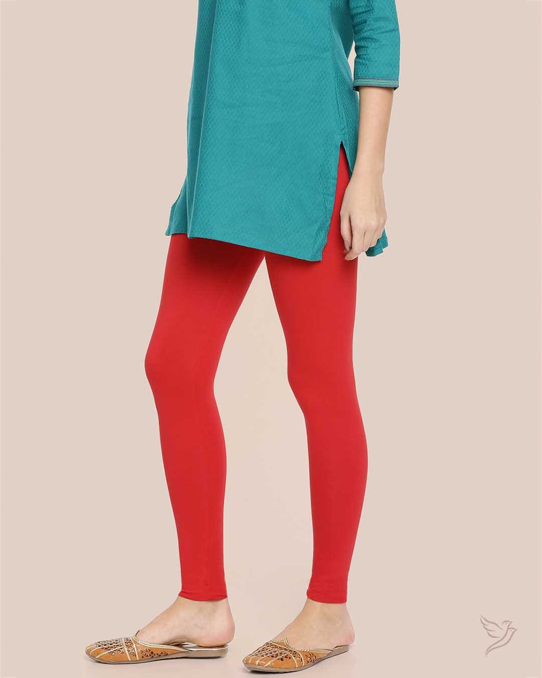 Red Chilli Cotton Ankle Legging for Women