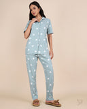 Daisy Printed Collared Co-ord Set - Seafoam Green