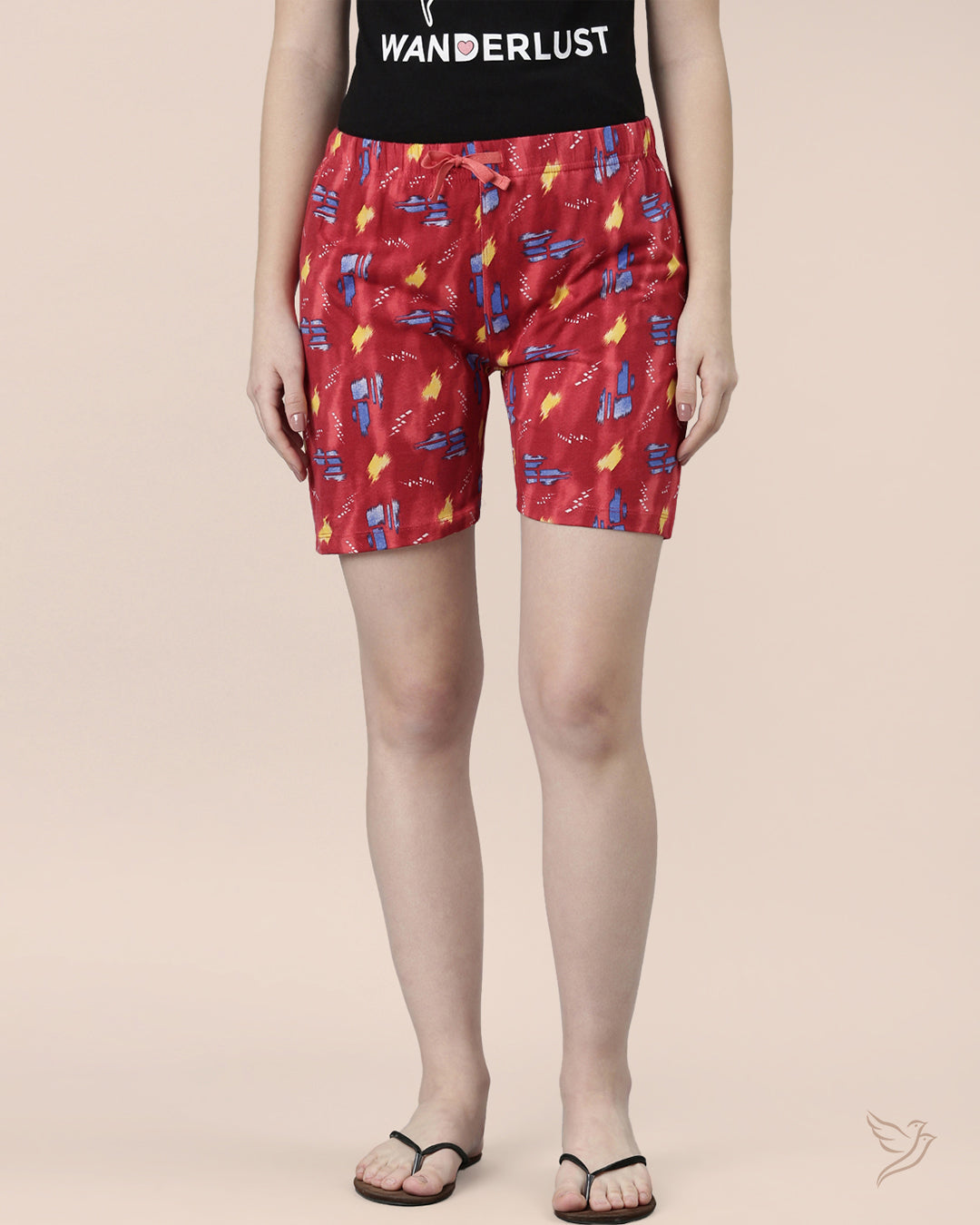 Red Printed Loungewear Short for College girls