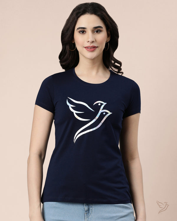 Slim Fit Letter Tee - Deep Navy