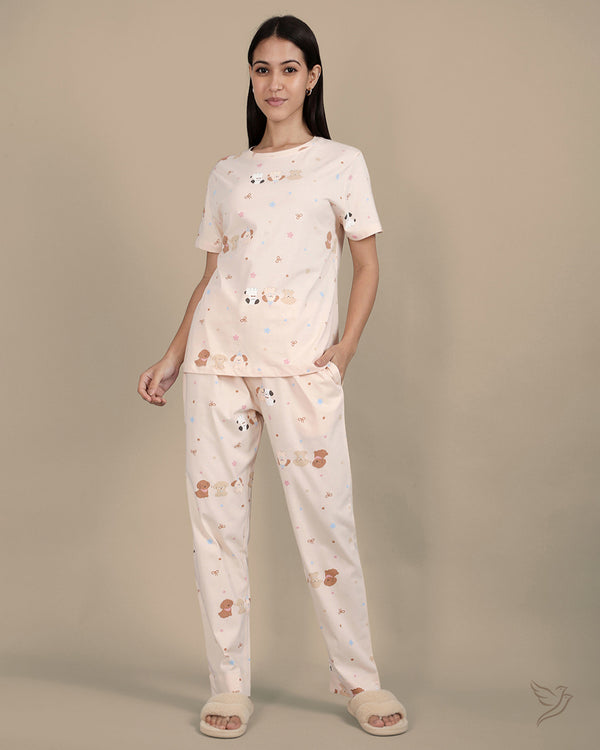 Puppies Printed Co-ord Set - Bisque.