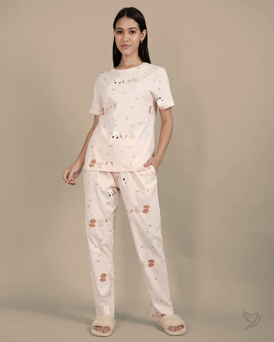 Puppies Printed Co-ord Set - Bisque
