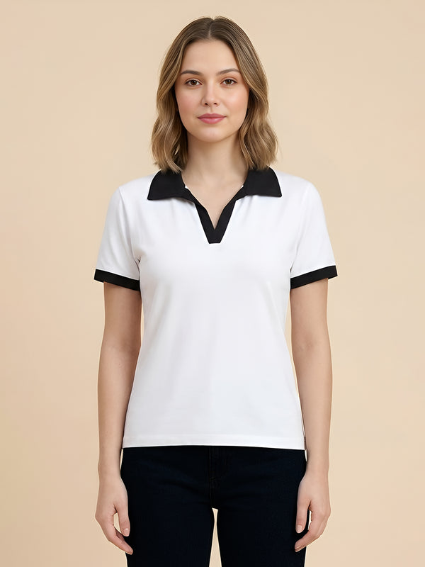 Contrast Collar Tee -  White