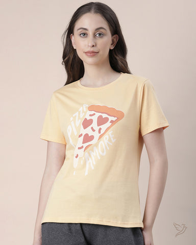 Pizza Print Relaxed Fit Tee - Cream