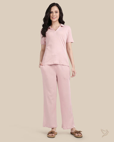 Textured Pant Co-ord Set - Pale Mauve