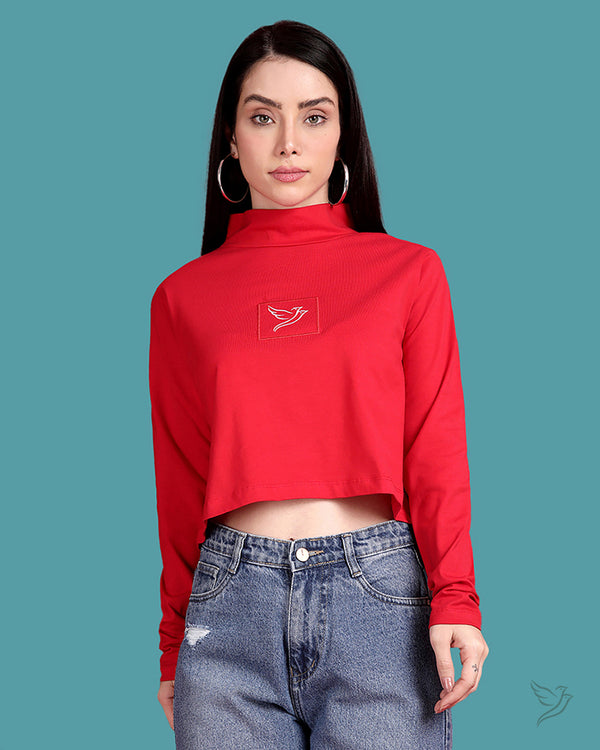 High Neck - Oversize Crop Top - Red