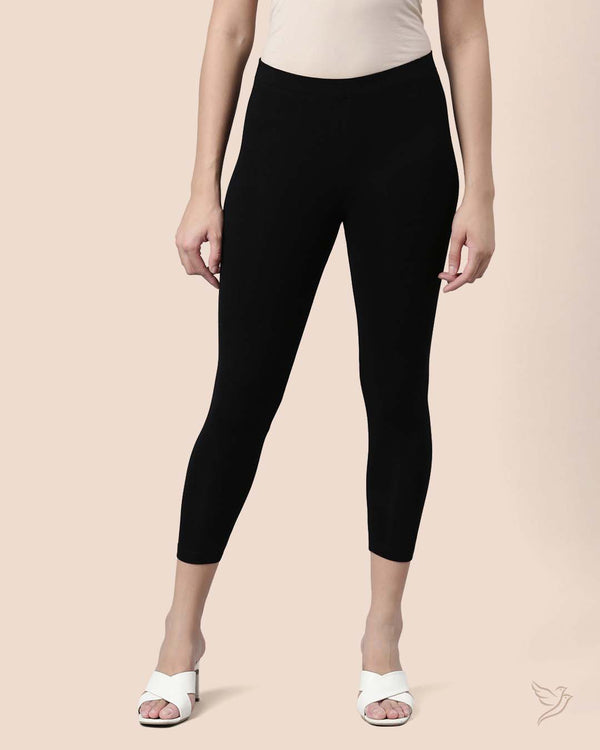 Black Plus Women Viscose 7/8 High Ankle/Cropped Leggings