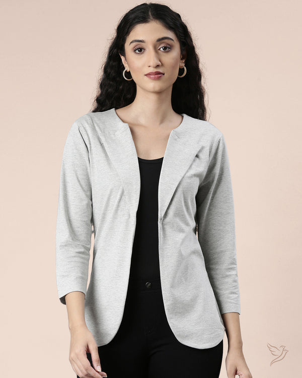 Women Shrug Asymentrical Hem - Grey Melange