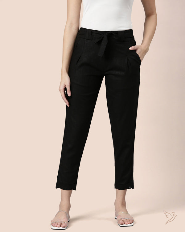 Black Women Knotted Straight Pant