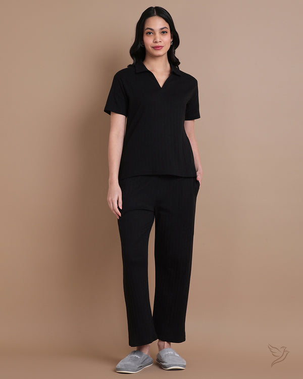 Textured Pant Co-ord Set - Jet Black