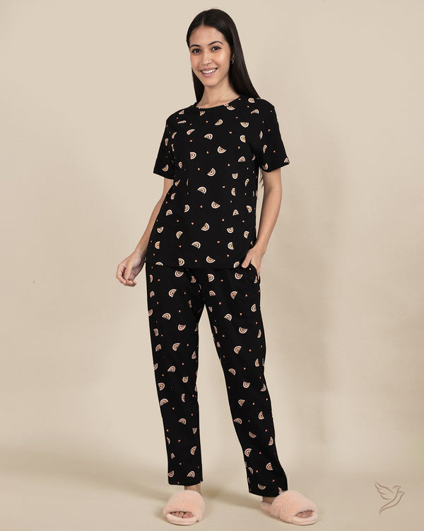 Rainbow Printed Co-ord Set - Jet Black.