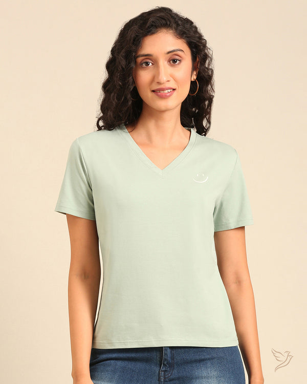 Printed V Neck Tee - SageGreen