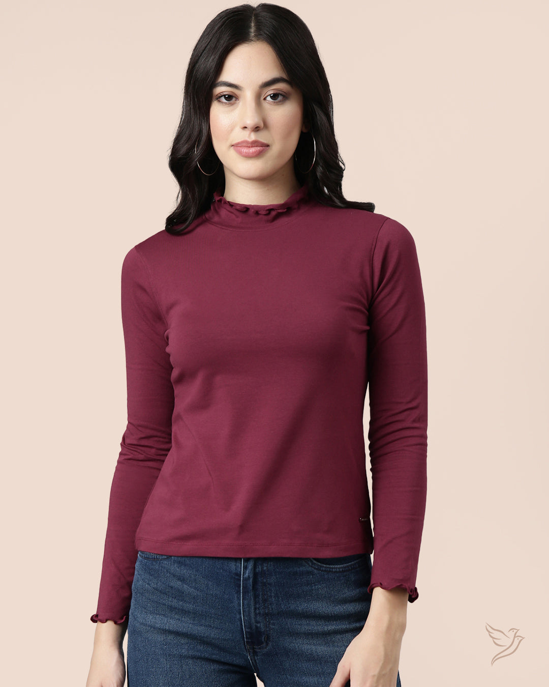 Grape Vine Women High Neck Frill Tee 