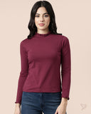 High Neck Frill Tee - Grape Vine