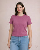 Round Neck Rib Tee - Wild Rose